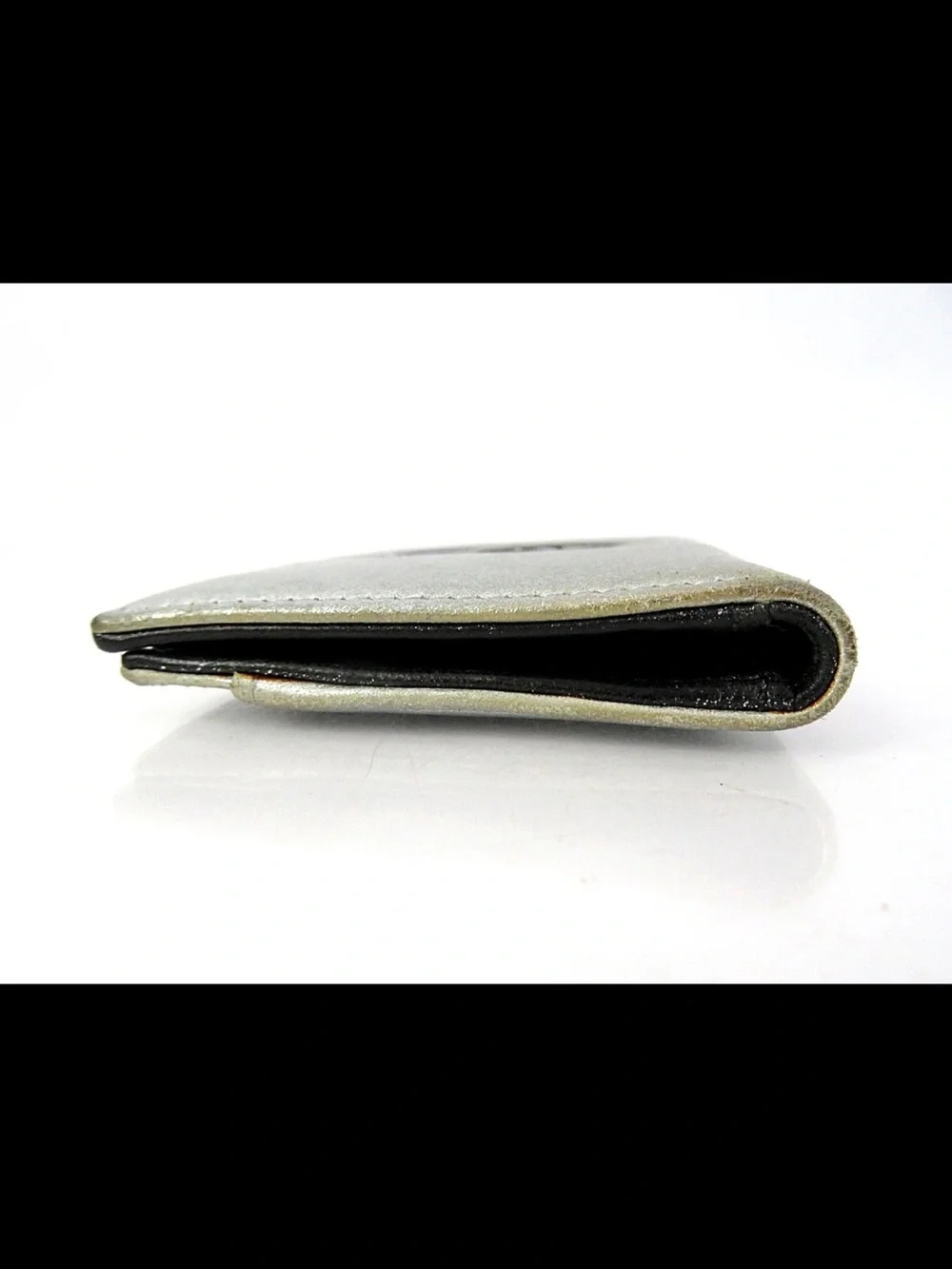 CHANEL Silver Card Case with Black Interlocking CC